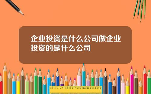 企业投资是什么公司做企业投资的是什么公司