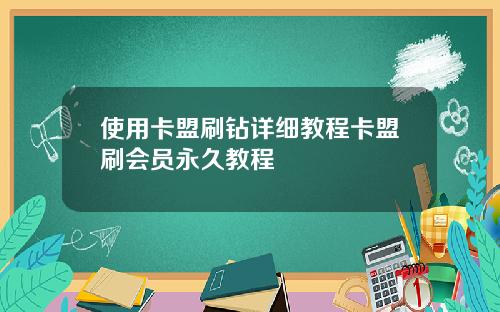 使用卡盟刷钻详细教程卡盟刷会员永久教程
