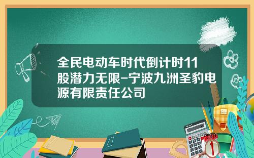 全民电动车时代倒计时11股潜力无限-宁波九洲圣豹电源有限责任公司