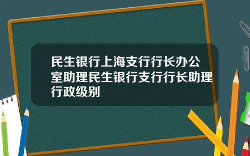 民生银行上海支行行长办公室助理民生银行支行行长助理行政级别