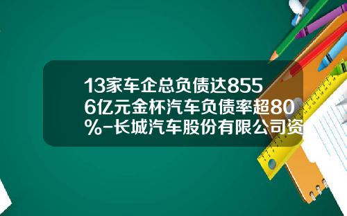 13家车企总负债达8556亿元金杯汽车负债率超80%-长城汽车股份有限公司资产负债表【新闻】.