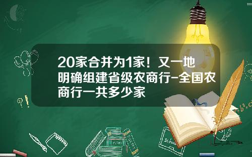 20家合并为1家！又一地明确组建省级农商行-全国农商行一共多少家