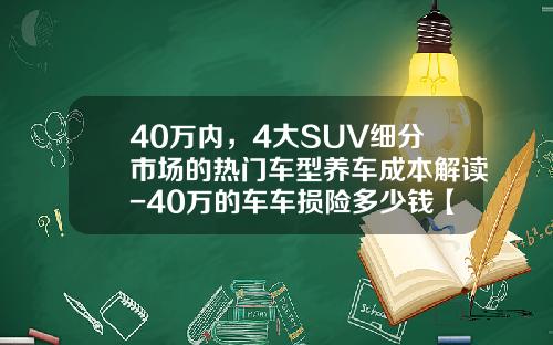 40万内，4大SUV细分市场的热门车型养车成本解读-40万的车车损险多少钱【新闻】