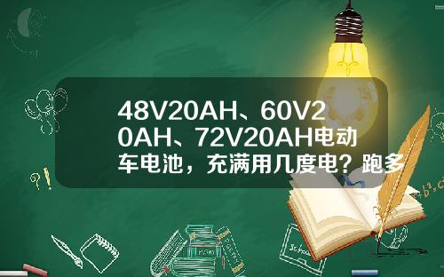 48V20AH、60V20AH、72V20AH电动车电池，充满用几度电？跑多远？-电动车充电多少度【新闻】