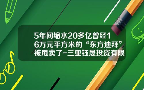 5年间缩水20多亿曾经16万元平方米的“东方迪拜”被甩卖了-三亚钰晟投资有限公司