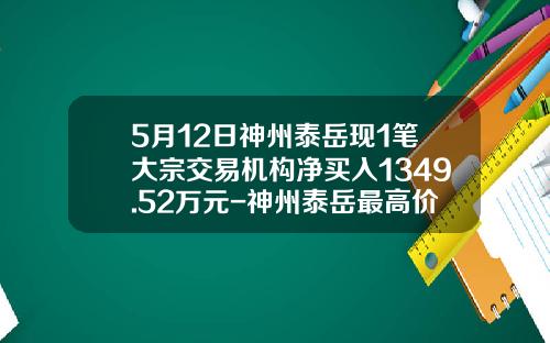 5月12日神州泰岳现1笔大宗交易机构净买入1349.52万元-神州泰岳最高价是多少钱一股