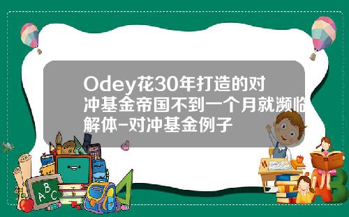 Odey花30年打造的对冲基金帝国不到一个月就濒临解体-对冲基金例子