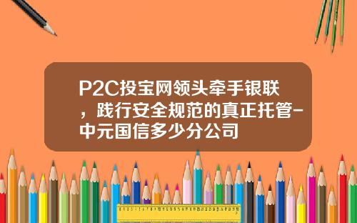 P2C投宝网领头牵手银联，践行安全规范的真正托管-中元国信多少分公司