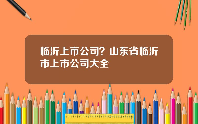 临沂上市公司？山东省临沂市上市公司大全