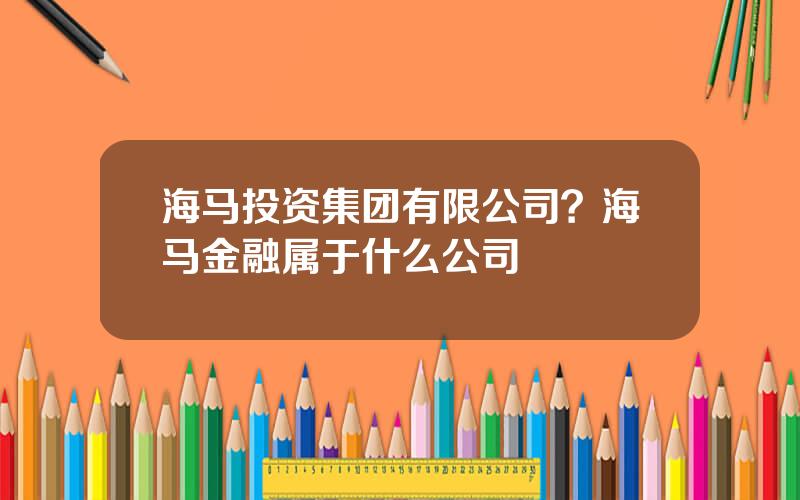 海马投资集团有限公司？海马金融属于什么公司